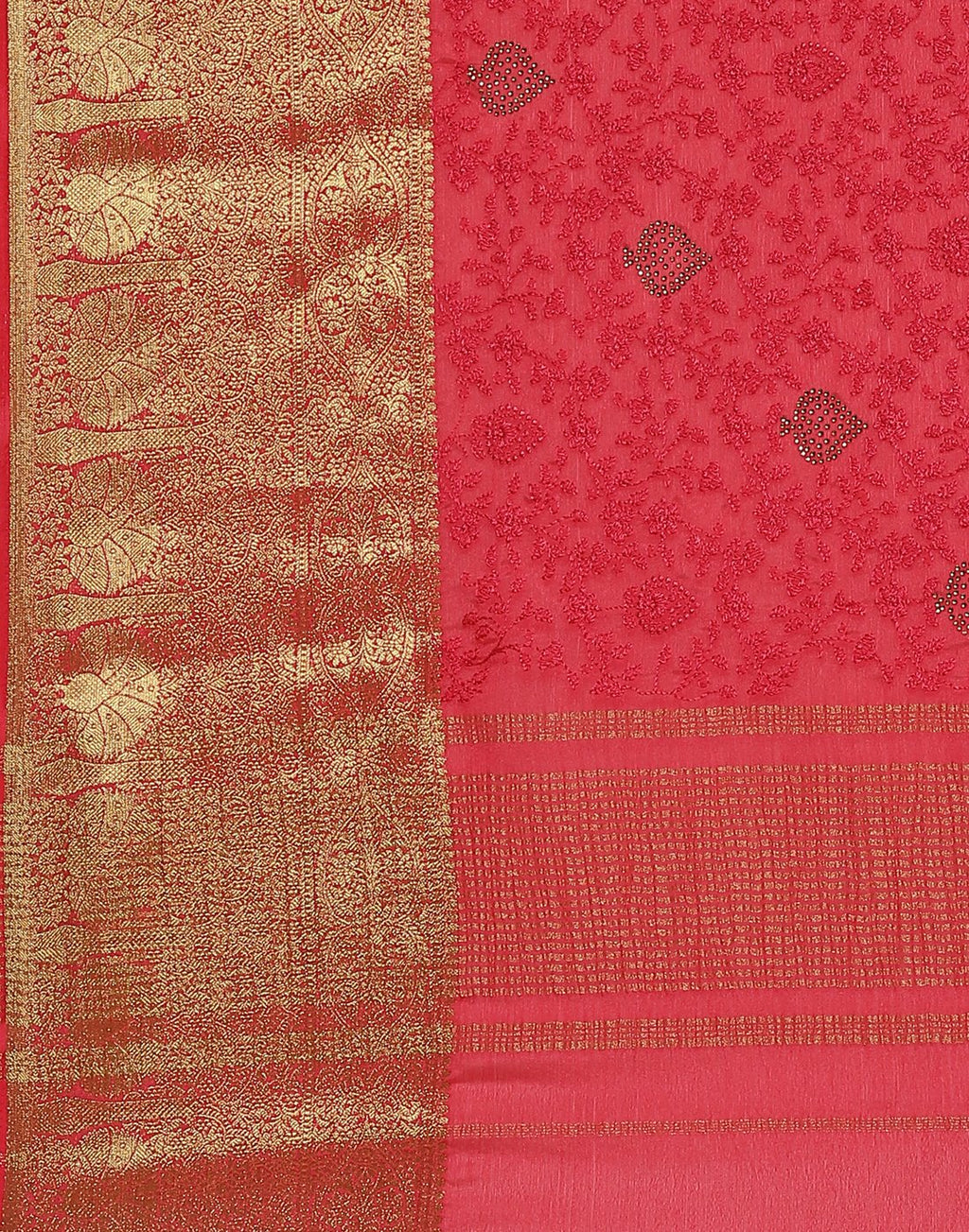 All Over Thread Work Semi Crepe Saree With Zari Border