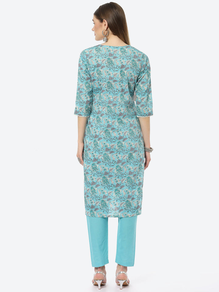 Resham Neck Embroidered Printed Chanderi Kurta With Pant