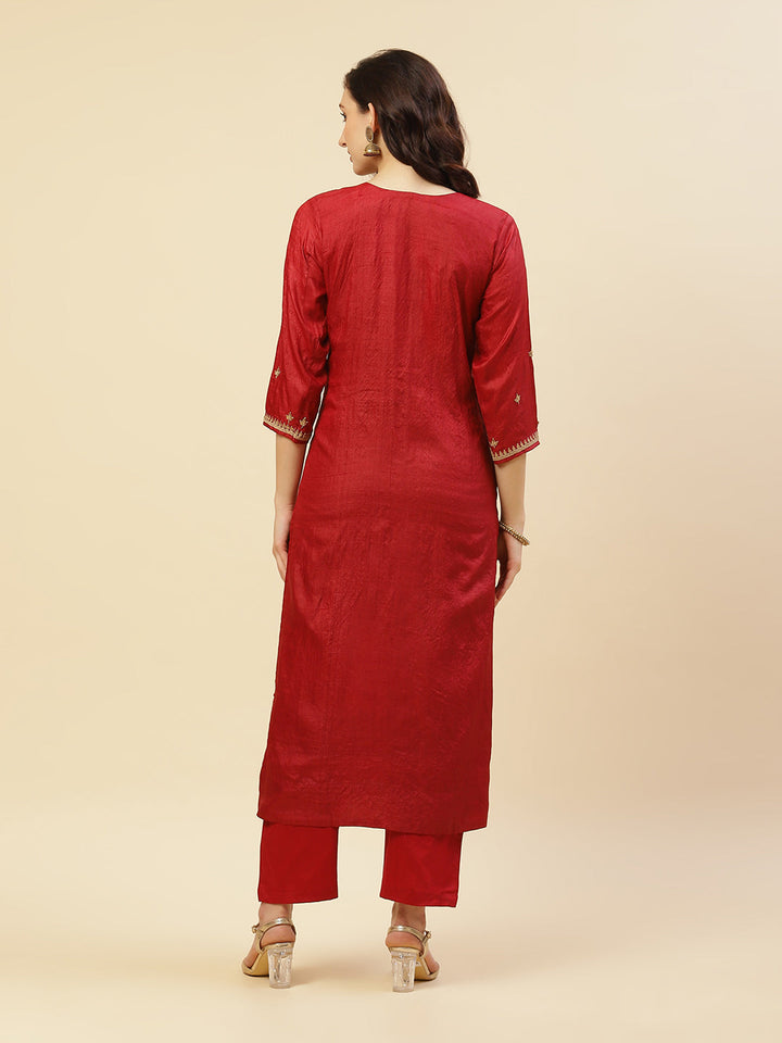 Embroidered Tussar Kurti With Pant