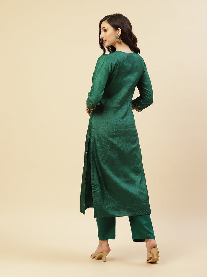 Embroidered Tussar Kurti With Pant