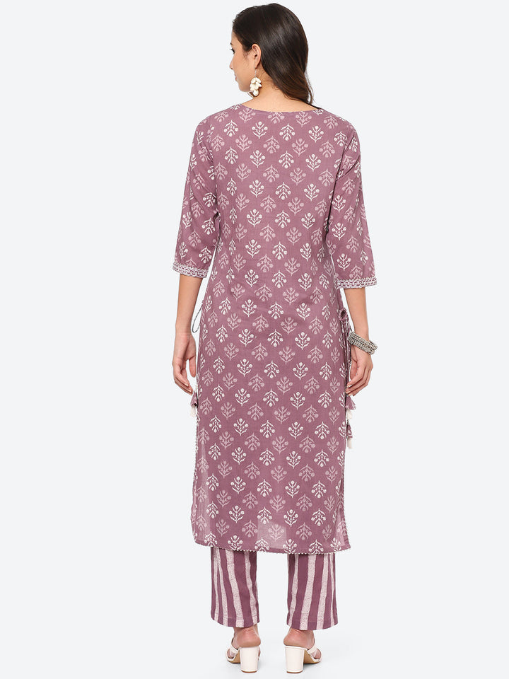 Sequin Work Printed Cotton Kurta With Pant