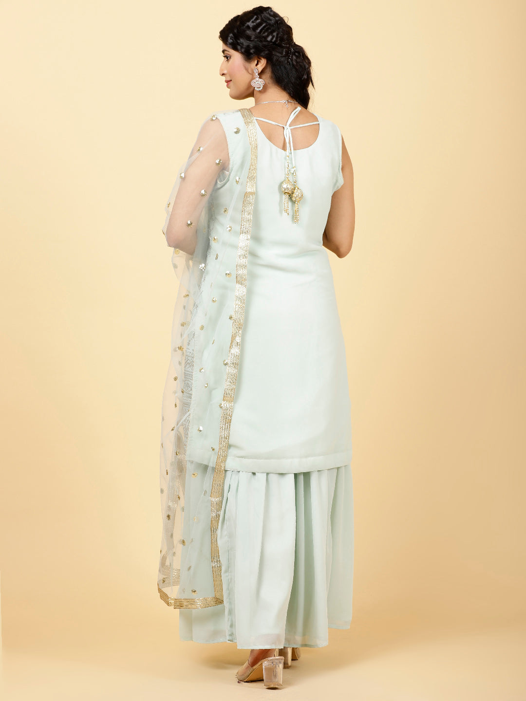 Sequin Georgette Kurta With Palazzo  &amp; Dupatta