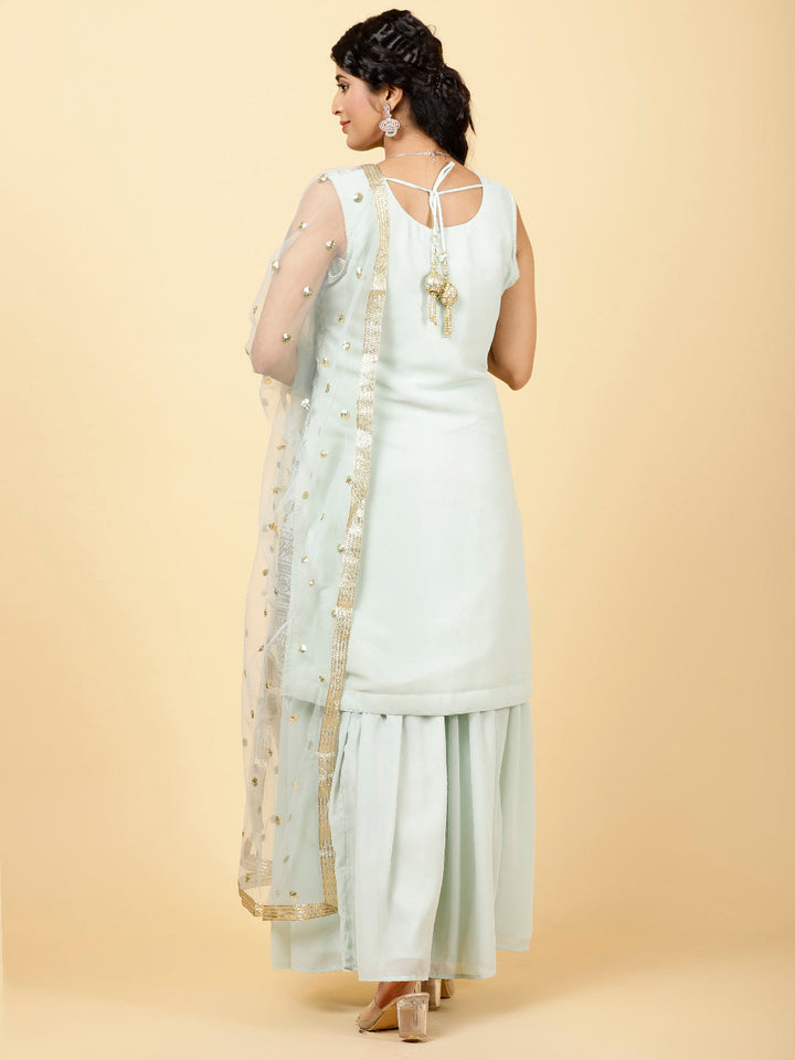 Sequin Georgette Kurta With Palazzo  &amp; Dupatta