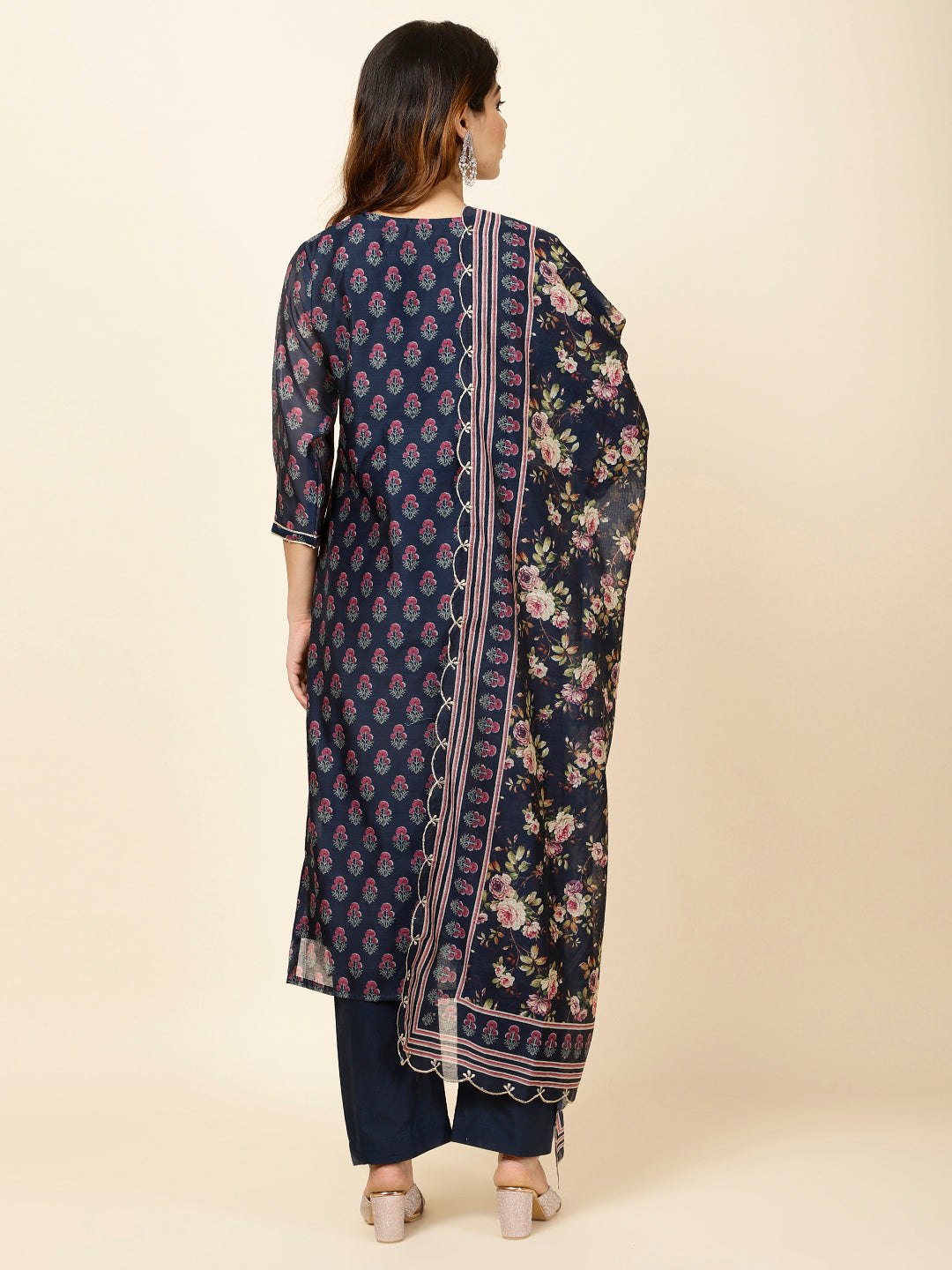 Printed Chanderi Kurta With Pants & Dupatta