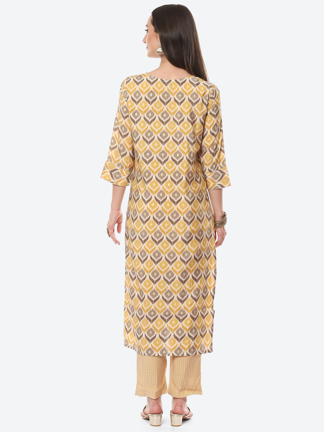 Printed Neck Embroidered Patti Chanderi Kurta With Pant