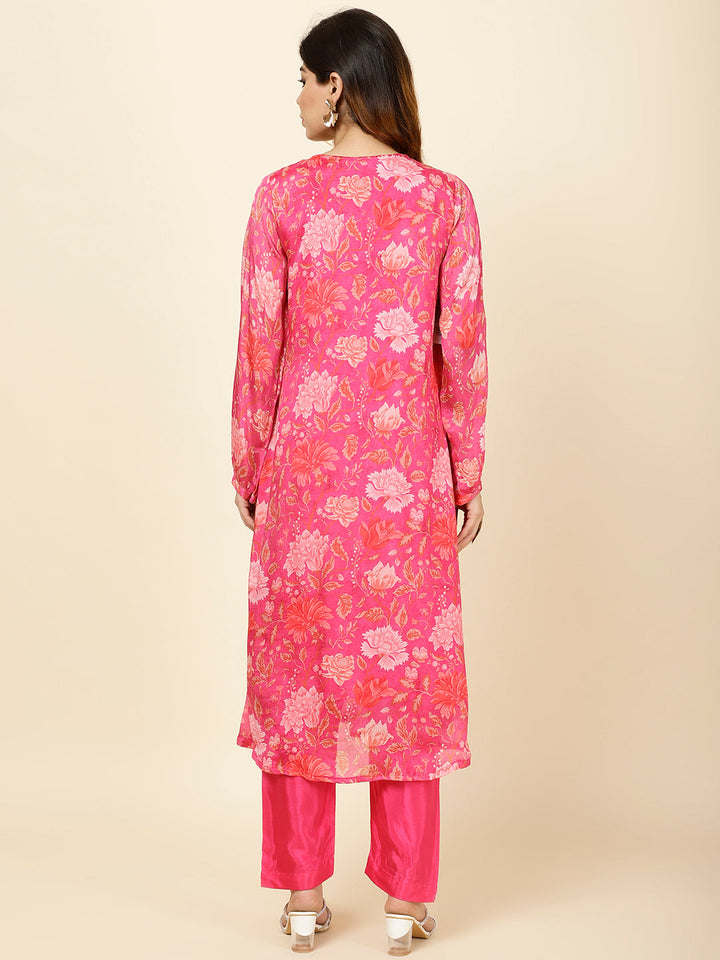 Printed Chinnon Kurta With Pants