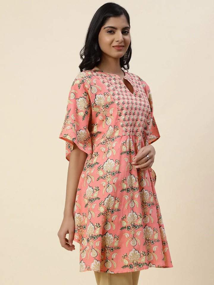 Floral Printed Cotton Kaftan Kurti