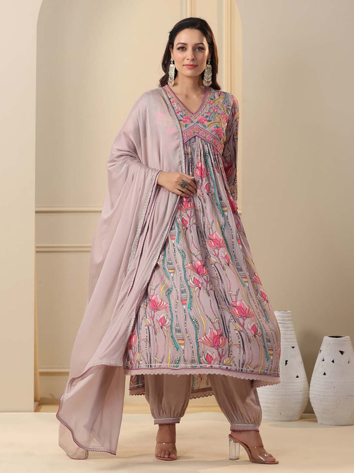 Printed Cotton Kurta With Pants &amp; Dupatta