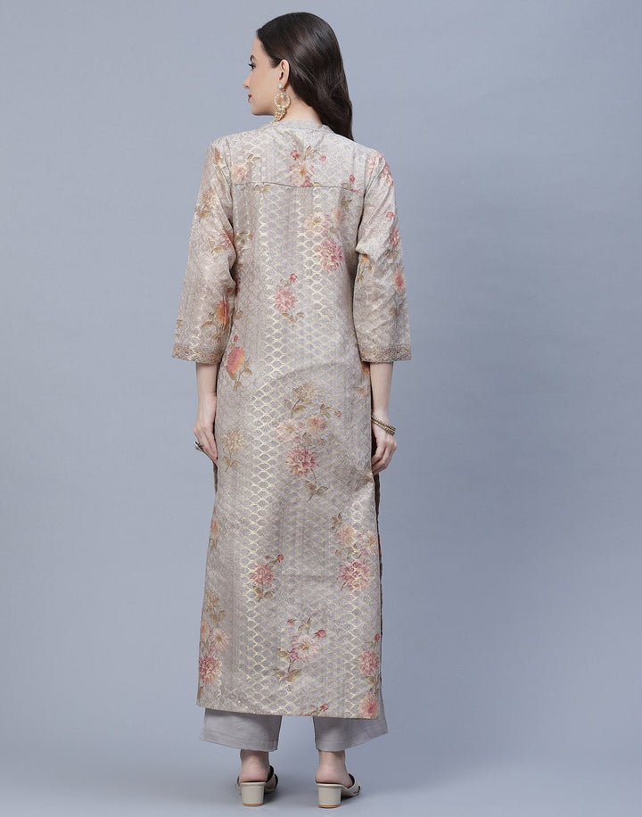Chanderi Floral Printed Kurti Pant Set