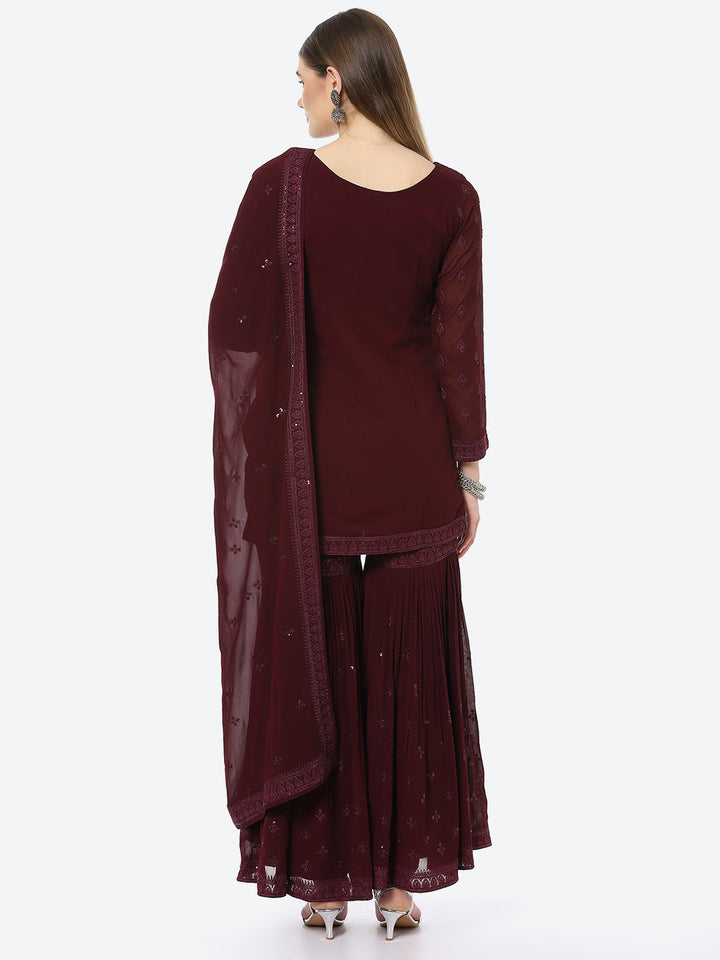 Resham Booti Georgette Kurta With Garara &amp; Georgette Dupatta