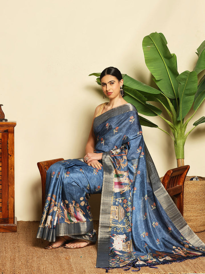 Digital Printed Tussar Saree