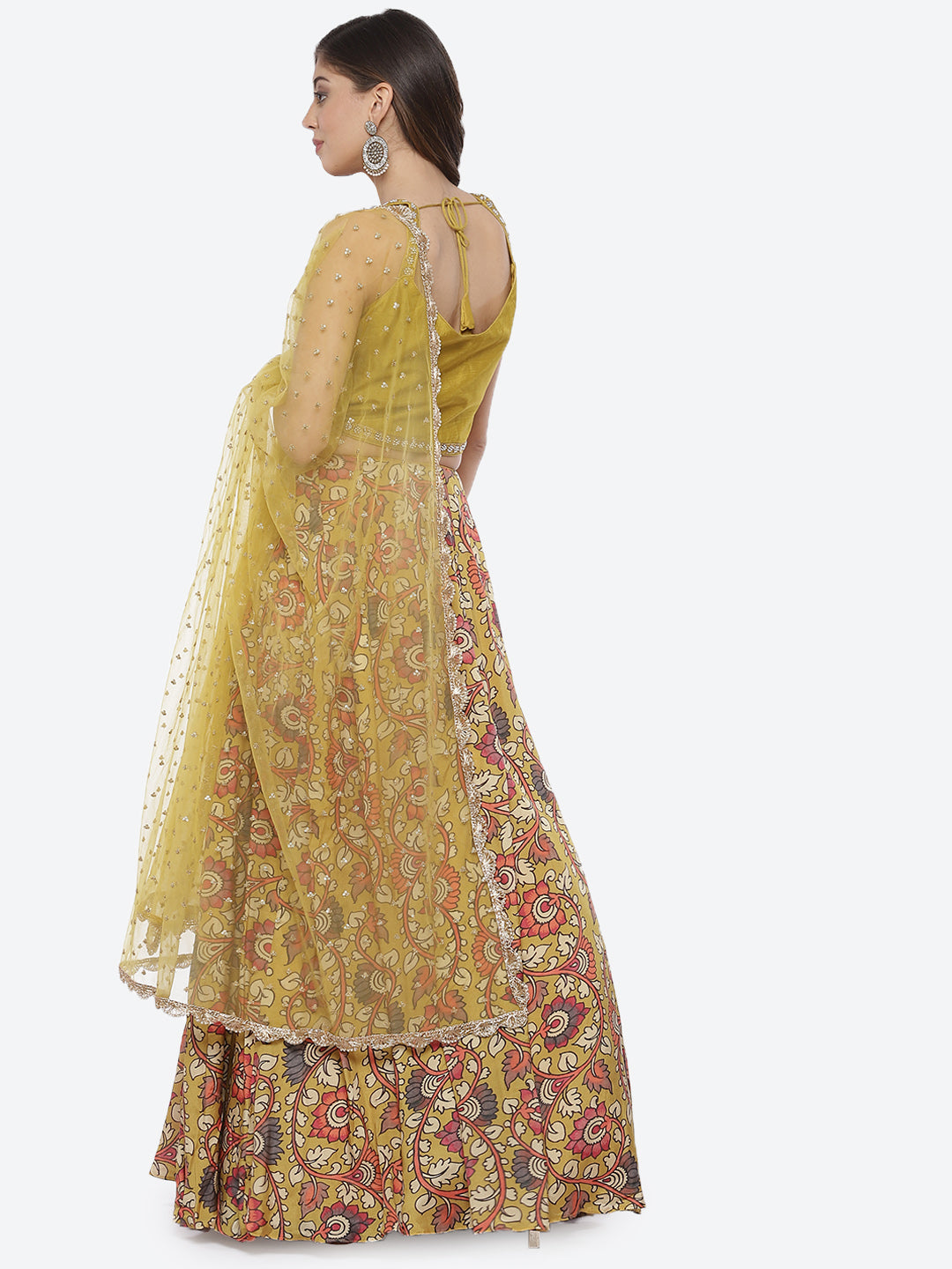 Floral Printed Crepe Choli With Lehenga &amp; Net Dupatta