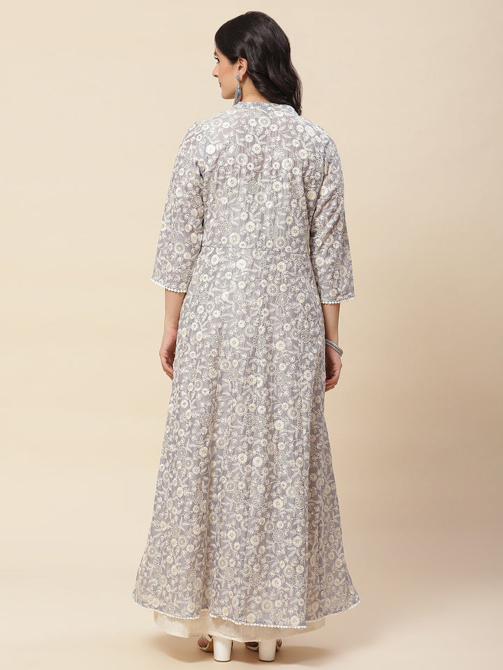 Embroidered Cotton Gown With Jacket