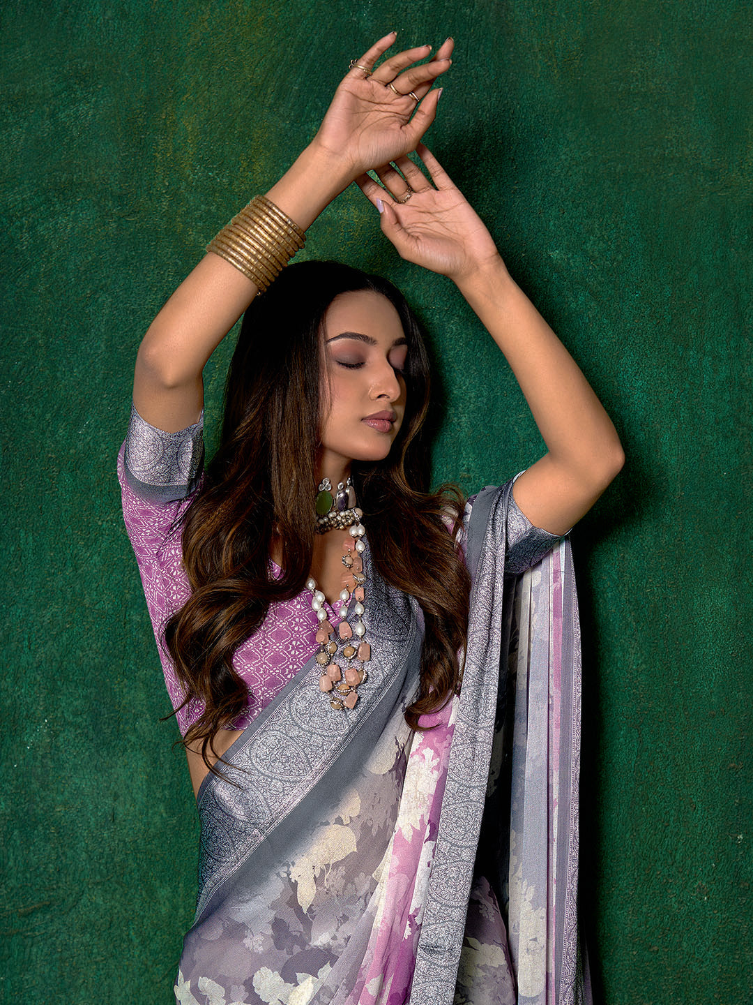 Ombre Floral Printed Georgette Saree