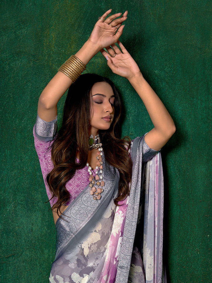 Ombre Floral Printed Georgette Saree
