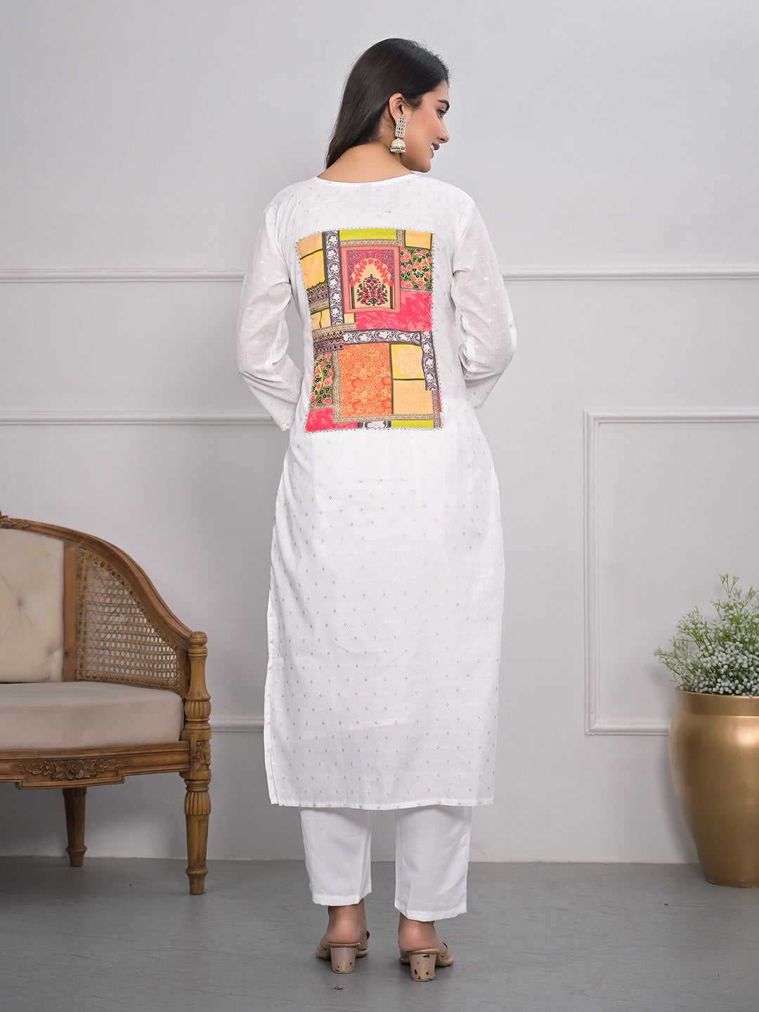 Neck Embroidery Cotton Blend Kurta With Pants &amp; Dupatta