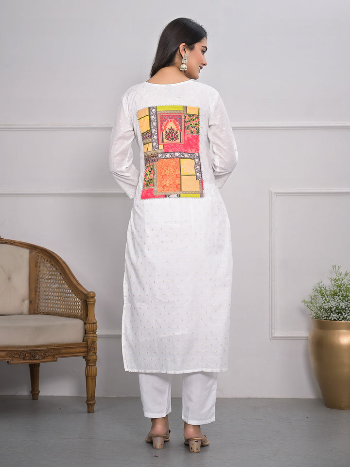 Neck Embroidery Cotton Blend Kurta With Pants &amp; Dupatta