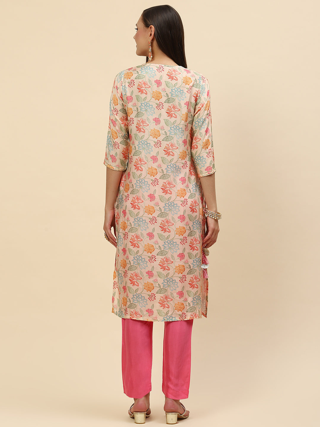 Zari Embroidered & Printed Cotton Kurta With Pants