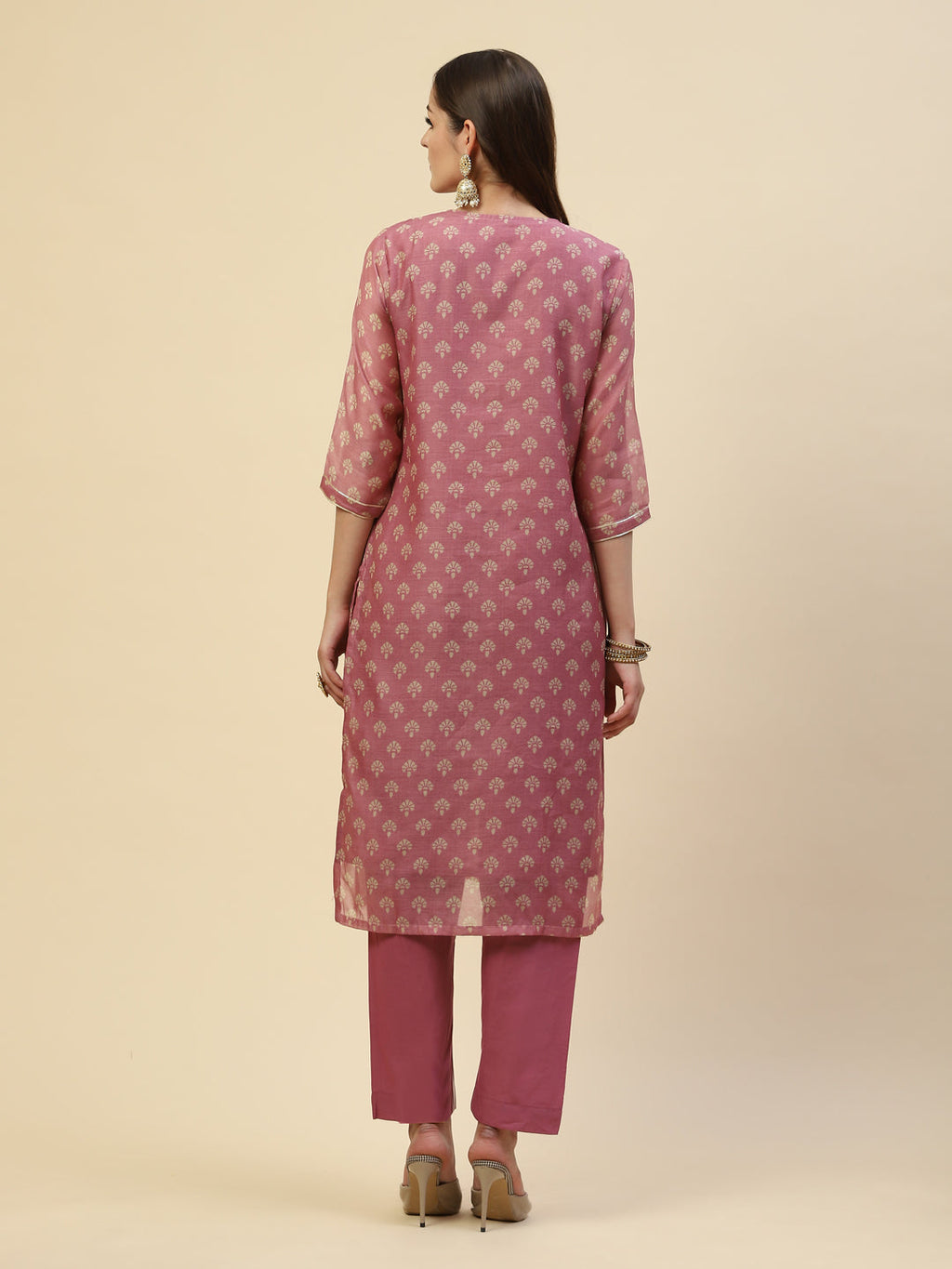 Neck Embroidered Chanderi Kurta With Pants