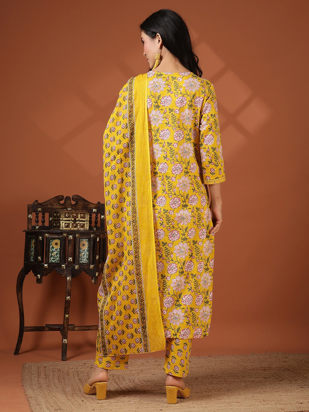 Printed Cotton Blend Kurta With Pant &amp; Dupatta