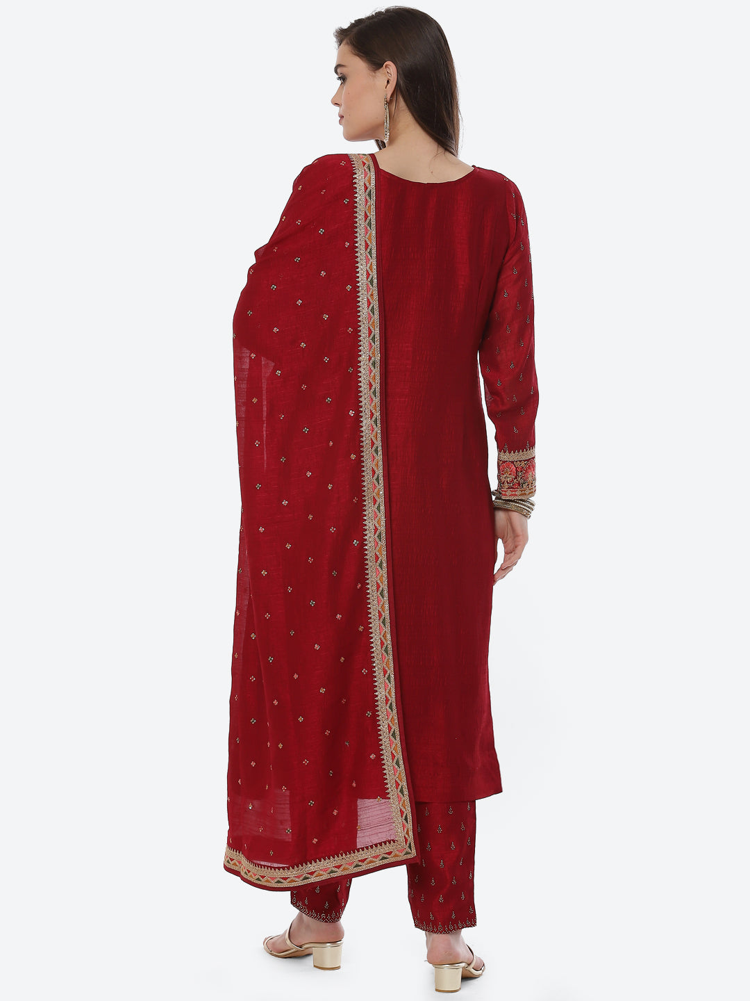 Zari Booti Art Handloom Kurta With Pant Art Silk Dupatta