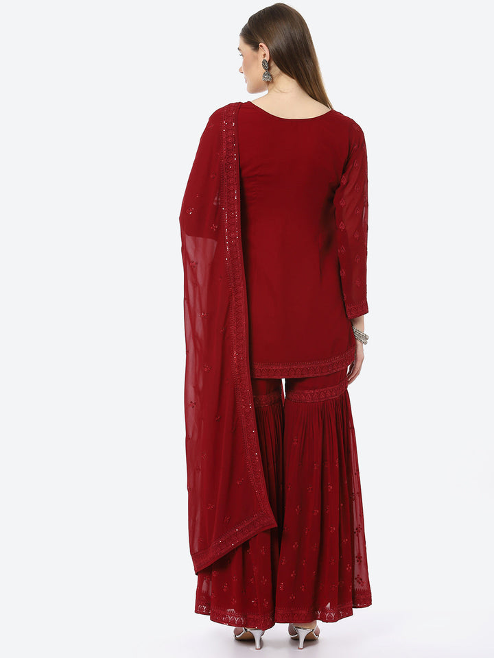 Resham Booti Georgette Kurta With Garara &amp; Georgette Dupatta