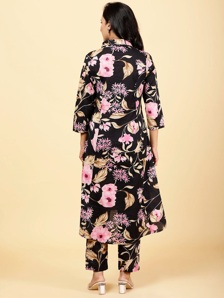 Floral Printed Cotton Kurta With Pants