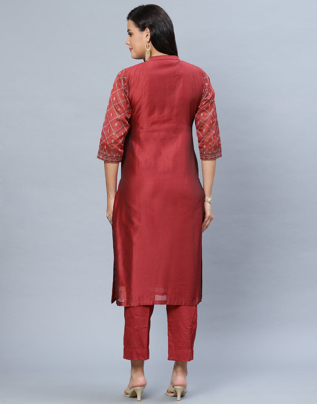 Elegant Cotton Chanderi Pant Kameez Stitched Suit