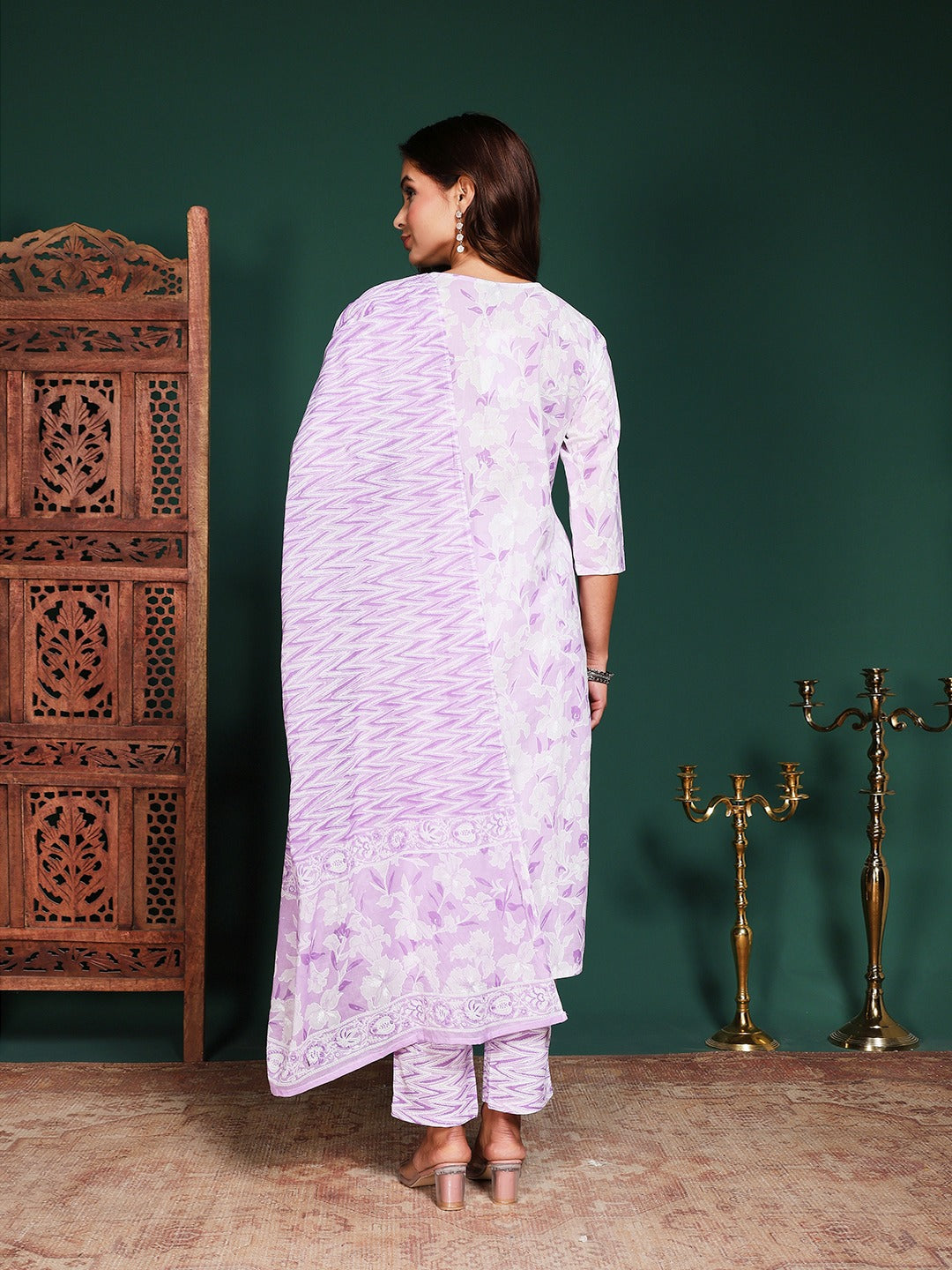 Printed Cotton Blend Kurta With Pant &amp; Dupatta