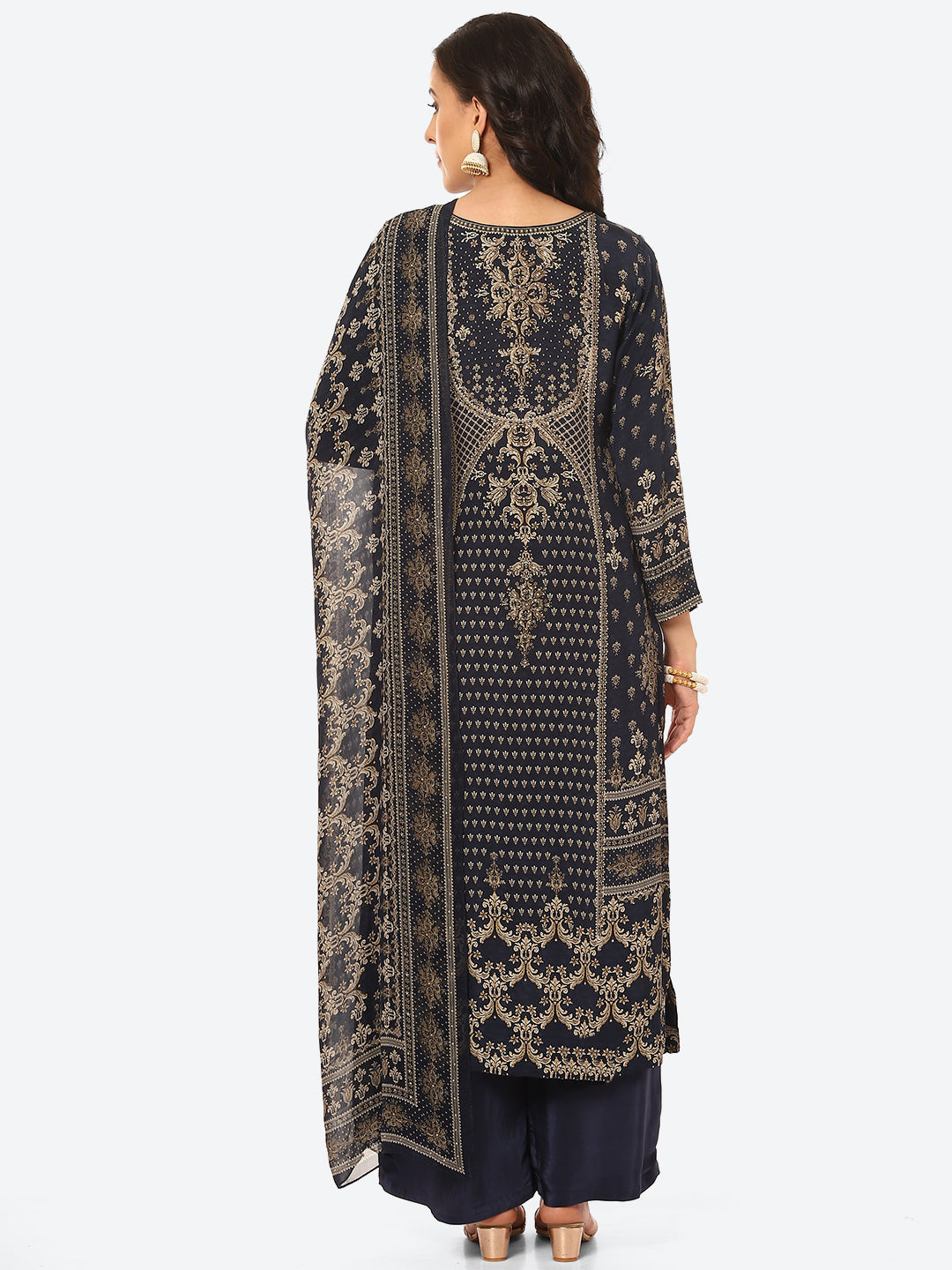 Digital Printed Crepe Kurta With Palazzo &amp; Georgette Dupatta