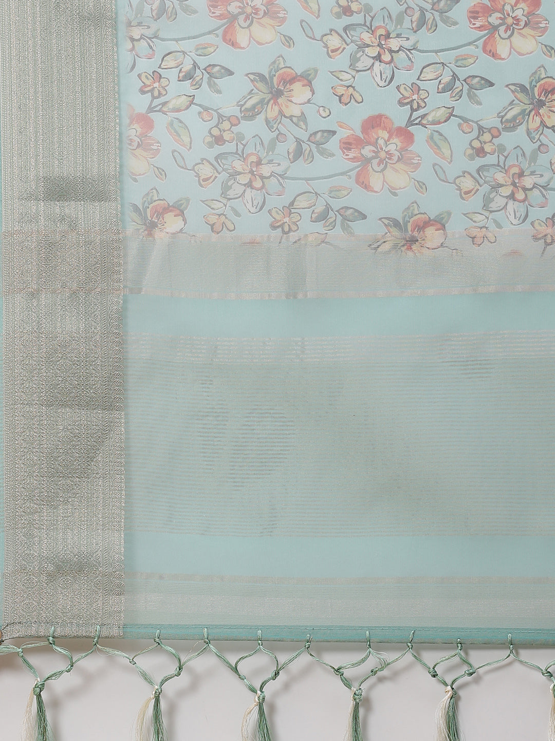 Floral Digital Printed Zari Border Organza Saree