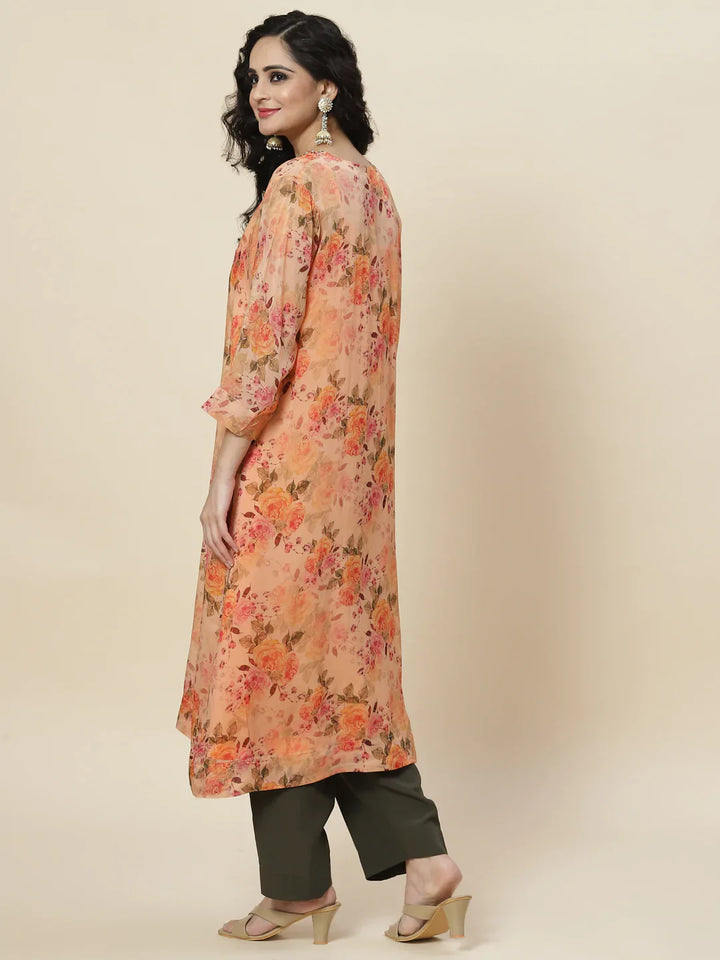 Floral Printed Organza Kurta With Palazzo &amp; Inner
