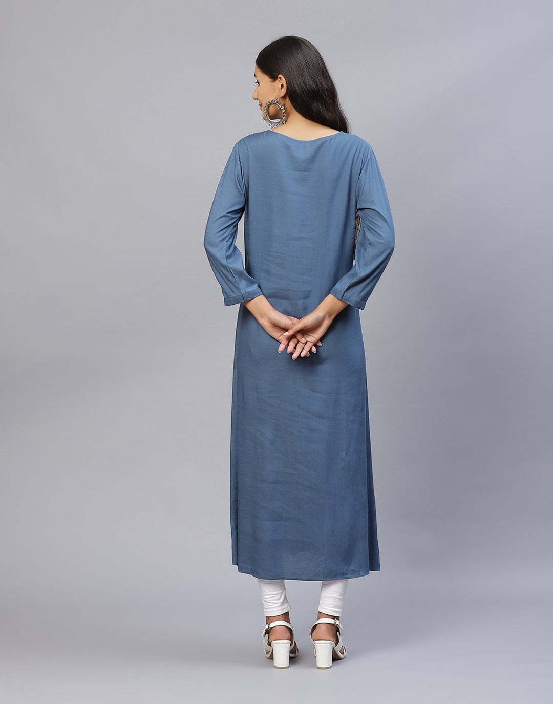 Plain Cotton Kurti With Yoke Embroidery
