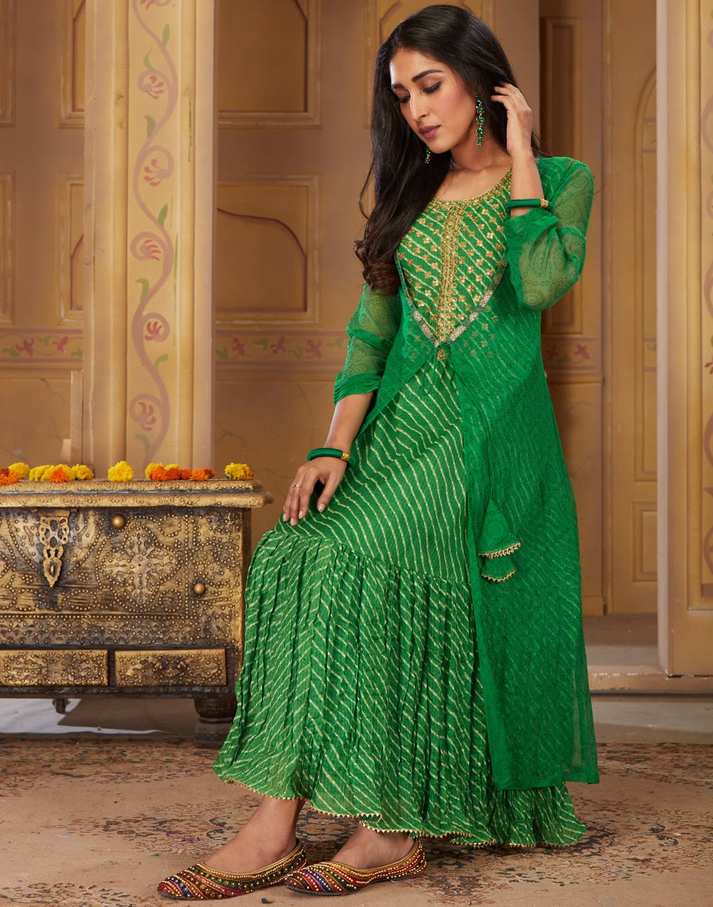 MBZ Meena Bazaar-Green Chiffon Kurti