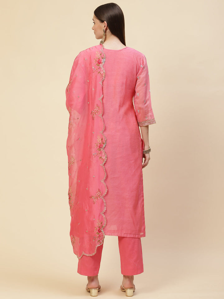 Resham Booti Cotton Kurta With Pants &amp; Dupatta