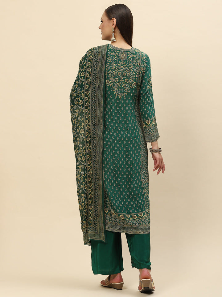 Floral Digital Printed Crepe Kurta With Palazzo &amp; Dupatta