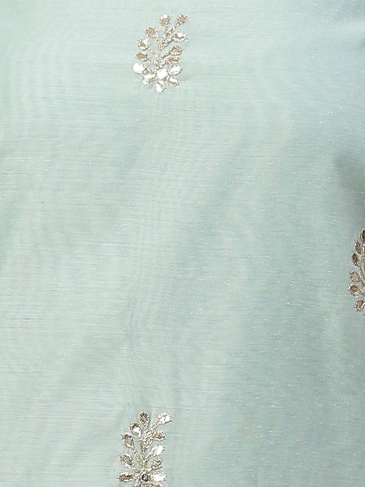Embroidered Chanderi Unstitched Suit Piece With Floral Dupatta