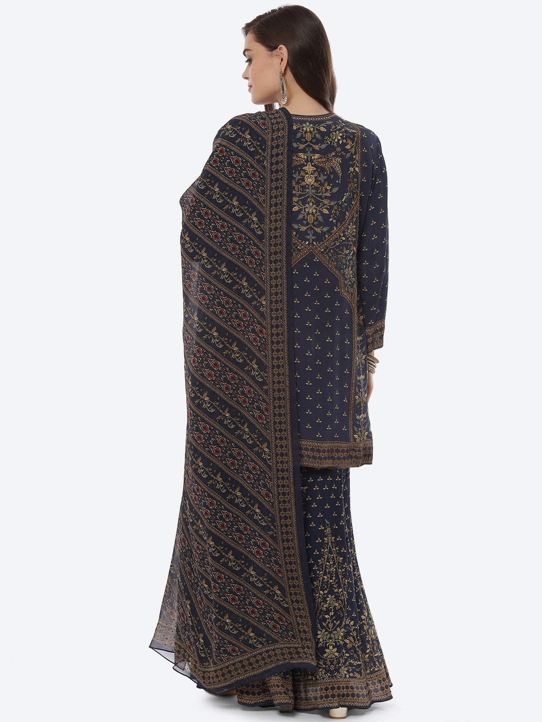 Digital Printed Crepe Kurta With Sharara &amp; Georgette Dupatta