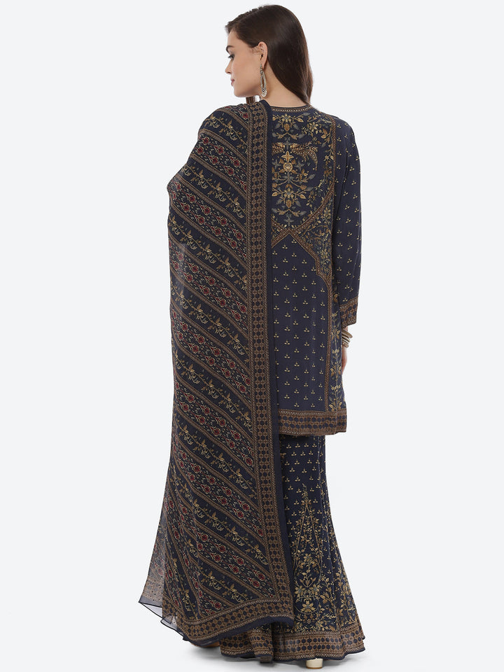 Digital Printed Crepe Kurta With Sharara &amp; Georgette Dupatta