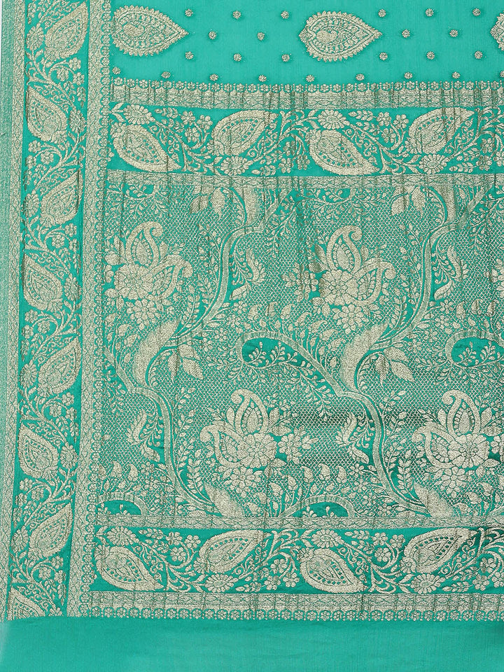 Zari Booti Crepe Plain Saree