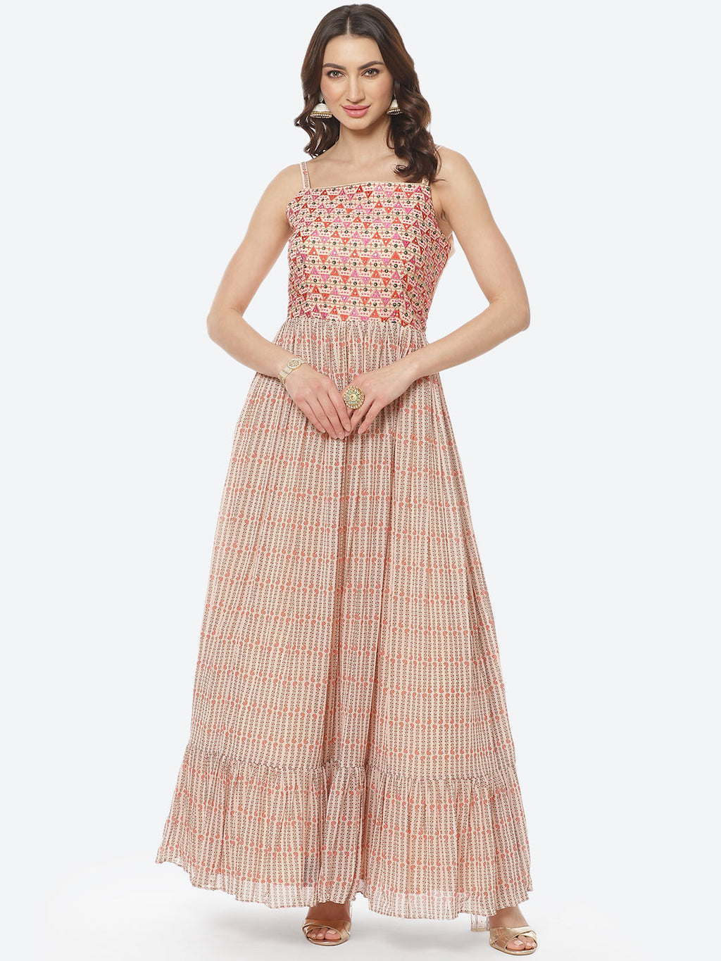 Printed Poly Georgette Jacket Cut Dress