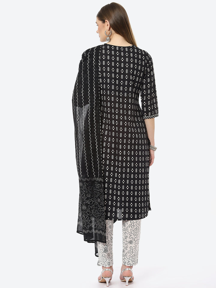 Printed Cotton Kurta With Pant &amp; Cotton Dupatta