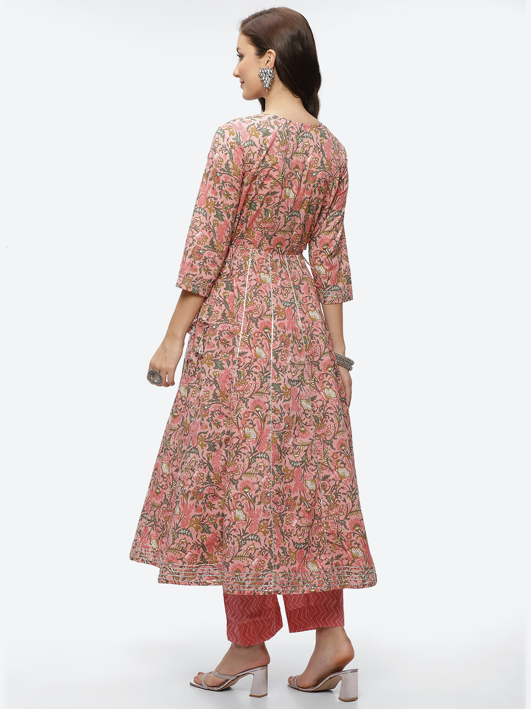 Gota Work Printed Cotton Anarkali Kurta With Pant