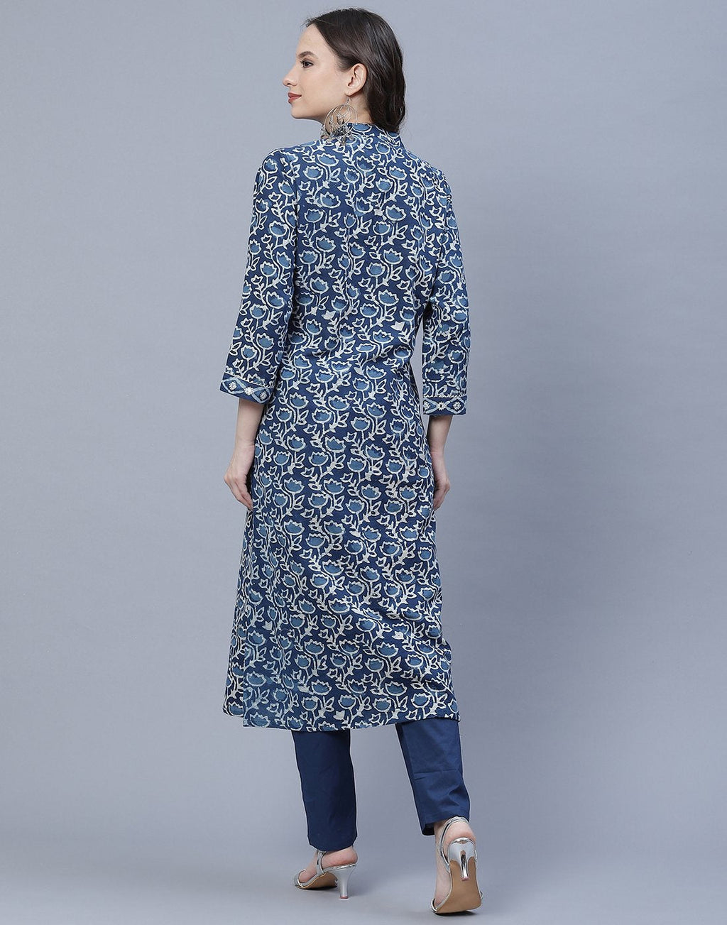 Indigo Cotton Printed Kurti Pant Set
