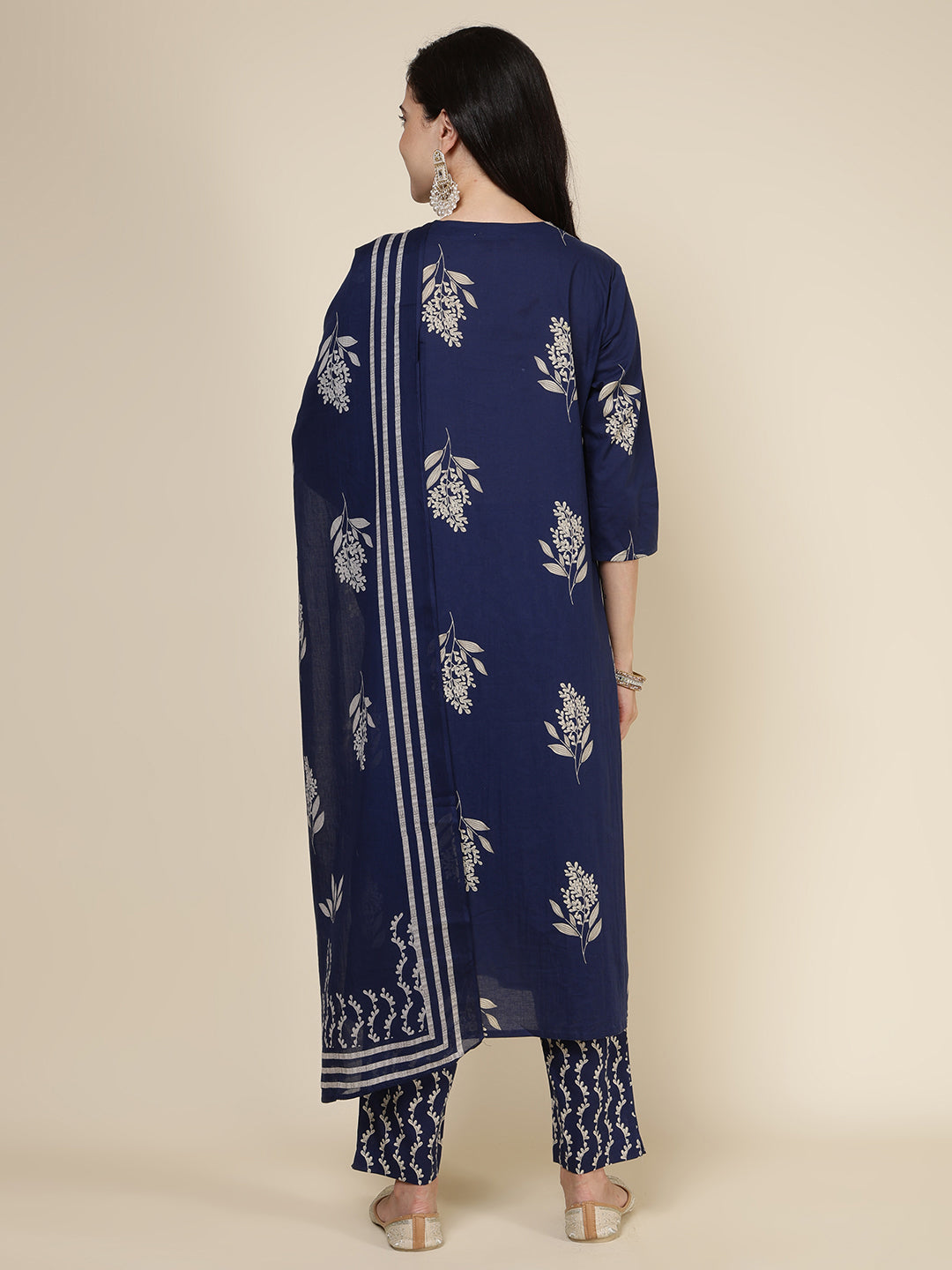 Printed Cotton Blend Kurta With Pants &amp; Dupatta