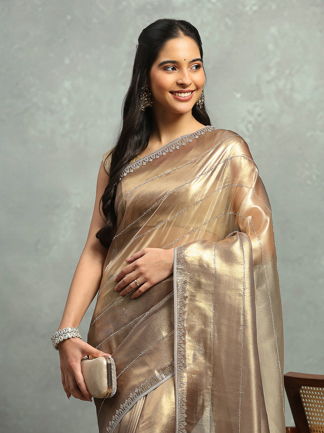 Stone Embellished Tissue Saree
