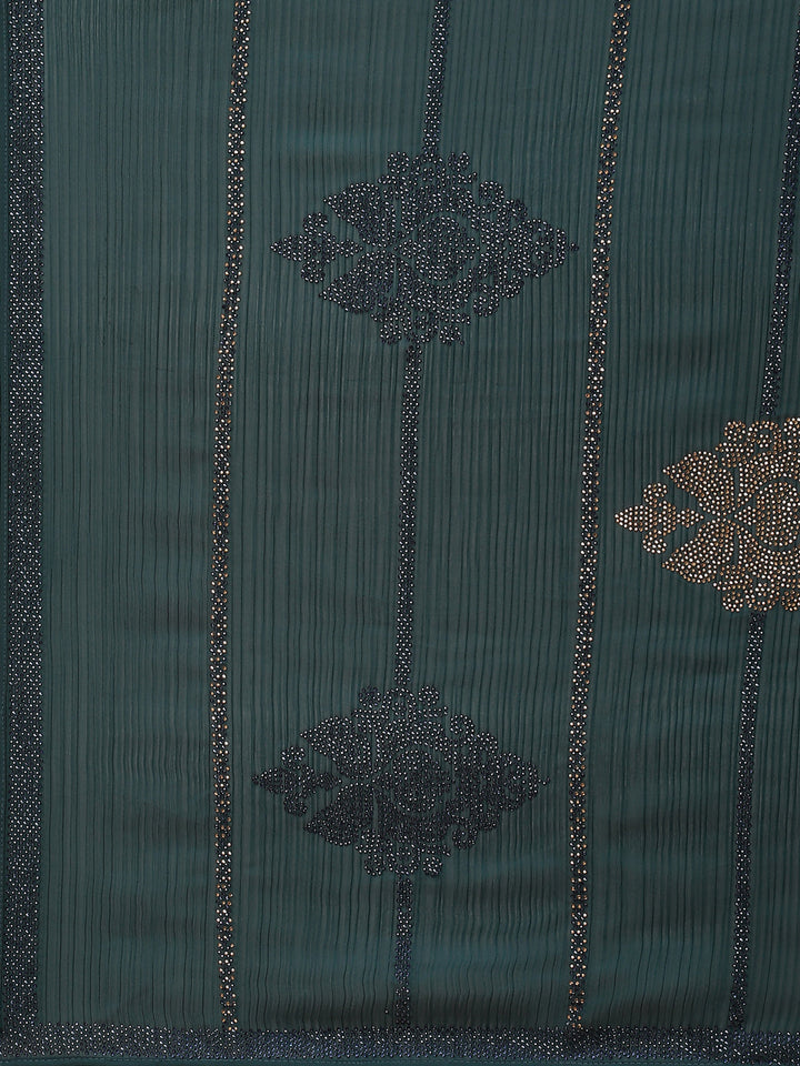 Zari Border Booti Chiffon Plain Saree