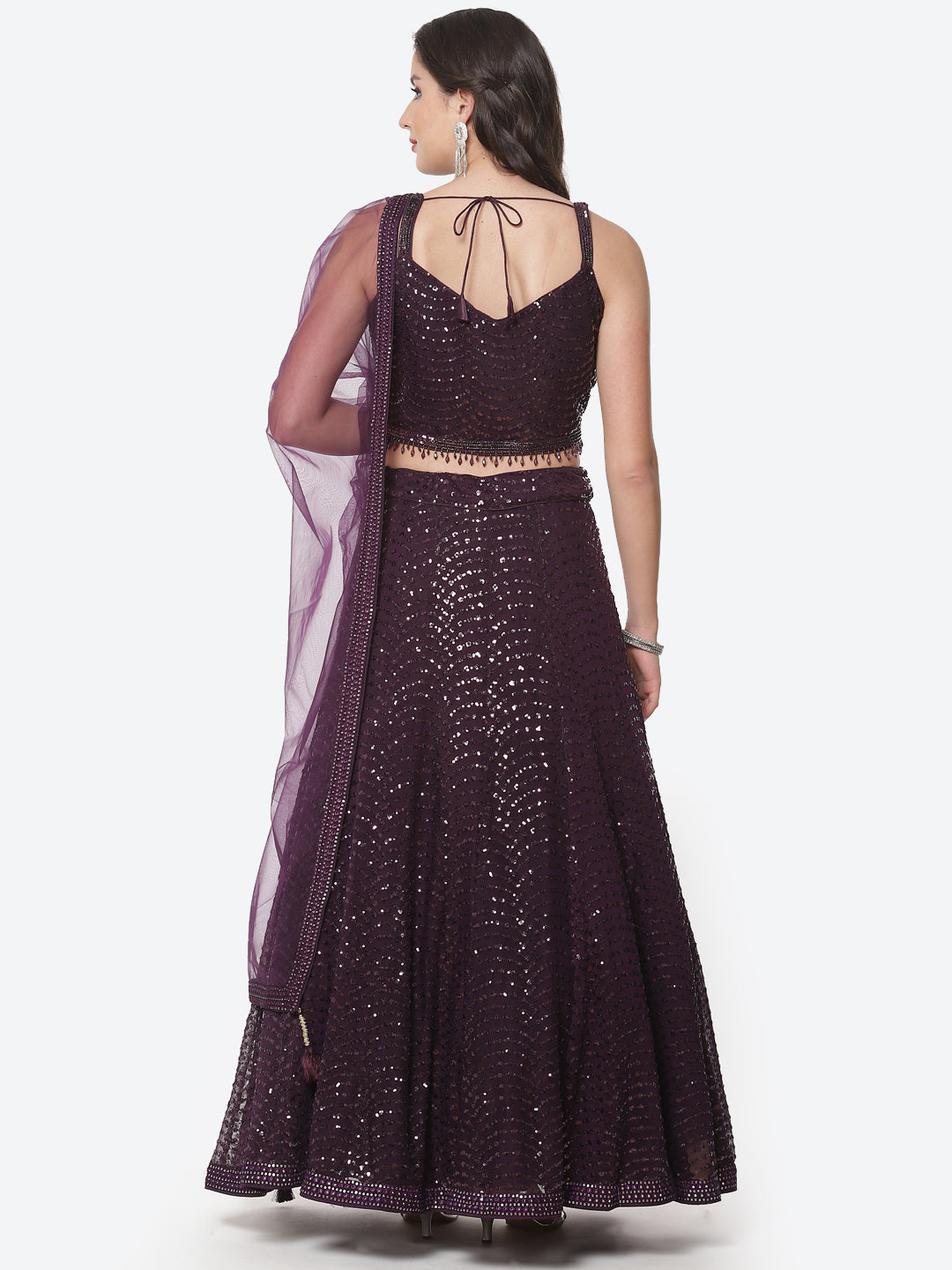 Sequin Net Lehenga Choli With Tassels Dupatta