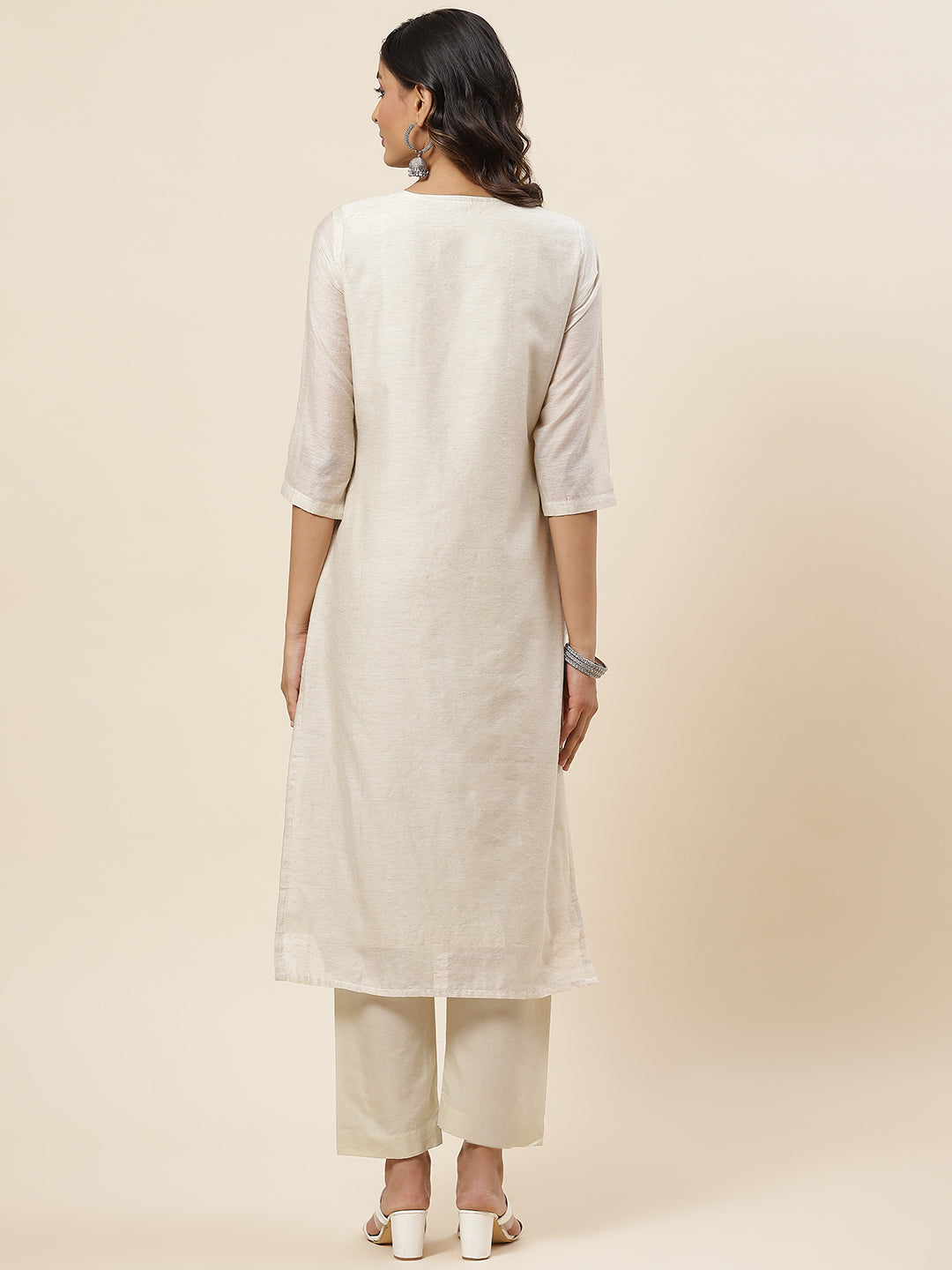 Embroidered Chanderi Kurta With Pants