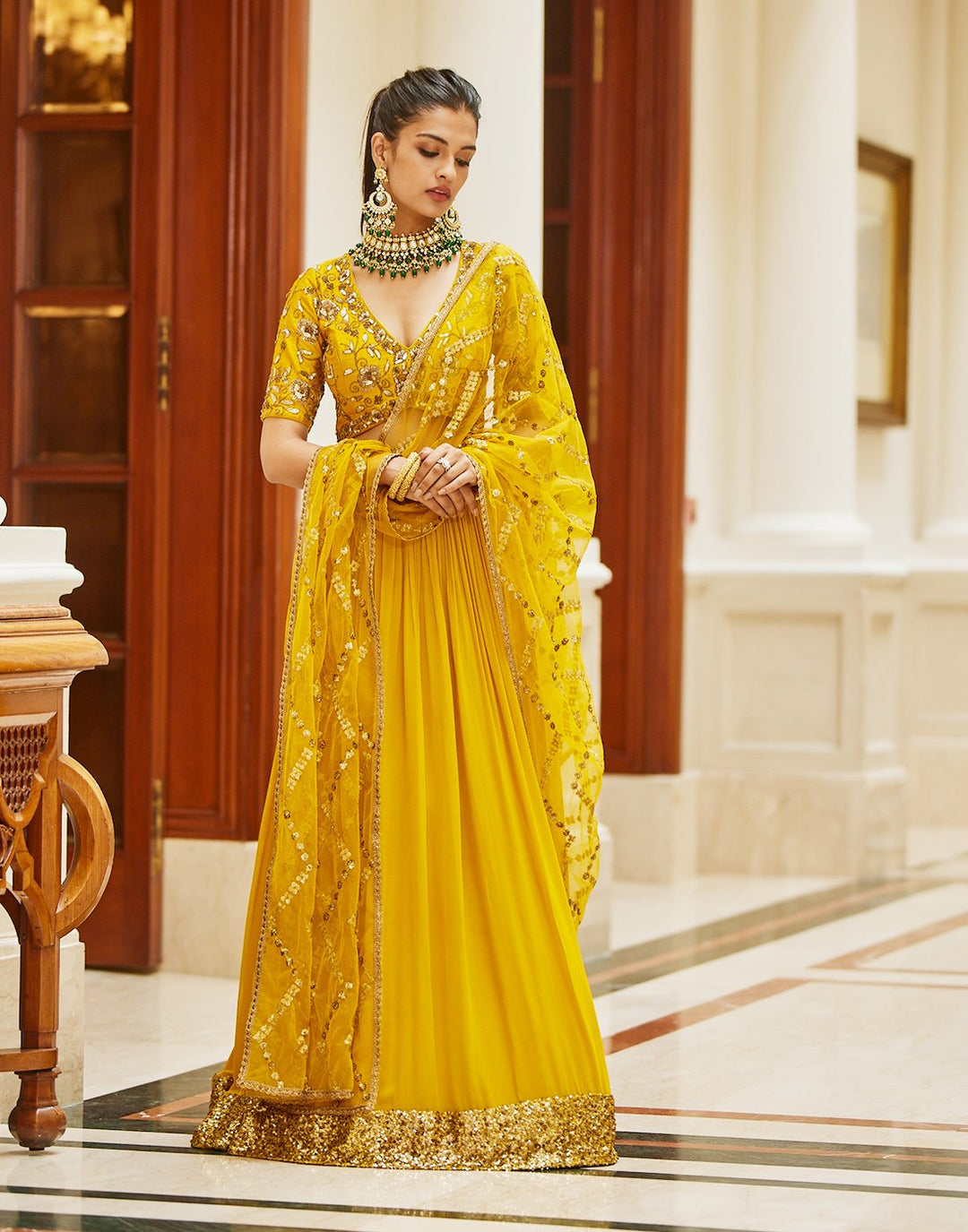 Sequence Embroidered Georgette Lehenga With Blouse And Net Dupatta